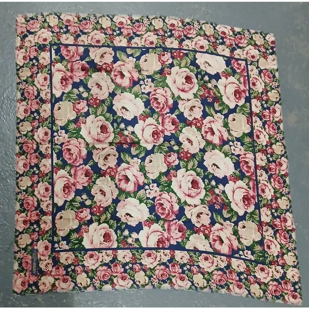 Axcess womens vintage Japanese fine wool square scarf floral pink blue
